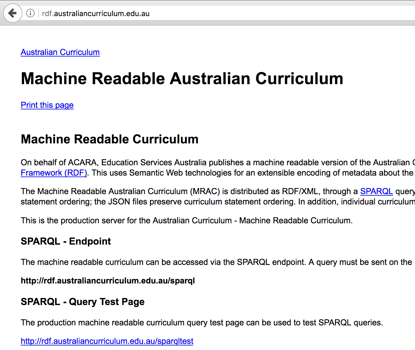 Machine Readable Australian Curriculum